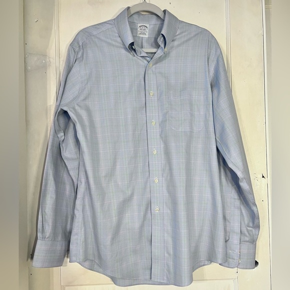 BROOKS BROTHERS NO IRON SUPIMA COTTON DRESS SHIRT SZ 16-35 LNG SLEEVE BLUE PINK - Picture 1 of 6
